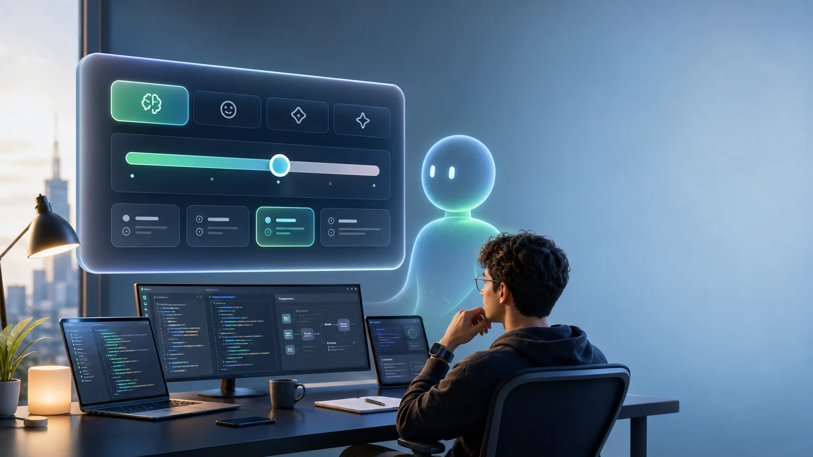 Developer workspace with abstract ChatGPT model controls